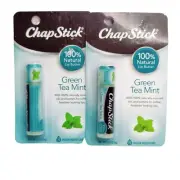 2 Chapsticks Green Tea Mint, 100% Natural Lip Butter with 8 Hour Moisture