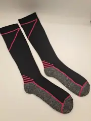 FLD Women's Compression Socks. Black/Pink/Grey. Size Large.