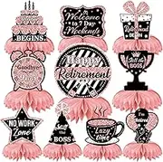10 Pcs Retirement Party Decorations - Rose Gold Happy Retirement Table Decorations with Honeycomb Centerpieces