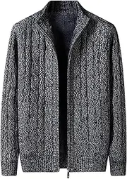 [JEShifangjiusu] Mens Casual Slim Fit Knitted Cardigan Zip Up Long Sleeve Sweater Thermal Twisted Textural Sweaters