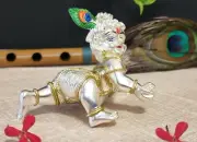 Silver Plated Laddu Gopal Idol Statue (Matte Silver) 1 pc