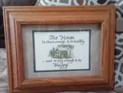 Small Framed Calligraphy Watercolor Art Fair Piece "This House Is Clean Enough"
