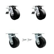 5 Inch Polyolefin Caster Set with Ball Bearings 2 Brakes 2 Swivel Locks SCC