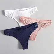 [FARZAH] Women Panties Female Underwear 3pcs Women's Lace Panties Sexy Plus Size Underwear Lingerie Cotton G-String Letter Thong Low Waist Briefs Soft Intimates(T2S-2 3pcs,L 65-80kg)