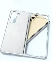 Lacquered Leather 2-Piece Set Case for Samsung Galaxy Z Fold 5 6 Fold5 Fold6 Protection Cover,Silver,for Samsung Z Fold 6