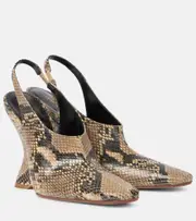 [Dries Van Noten] Dries Van Noten Snake-effect leather wedges AU 7.5 beige