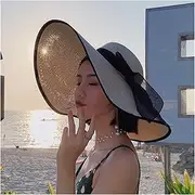 [TOMYEUS] Sun Hats Summer Sun Hat Ladies UV Protection Big Brim Fisherman Hat Beach Seaside Travel Panama Hat Beach Cap (Color : 06)