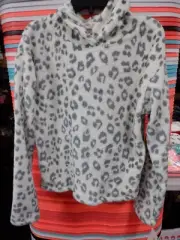 GIRLS XSMALL 6/6X SO WHITE GRAY CHEETAH PLUSH FLEECE HOODED TOP NEW #22459