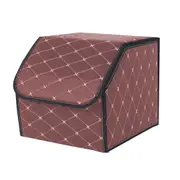 SOGA Leather Car Boot Collapsible Foldable Trunk Cargo Organizer Portable Storage Box Coffee/Gold Stitch Small