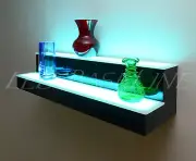 28" 2 Step WALL-MOUNT LED LIGHTED BAR SHELF, Home/Bar Liquor Bottle Display Rack