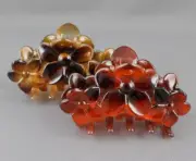 Brown Tortoise 2 hair clips flower plastic barrette jaw claw clamp clip set pack