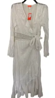 RIVER ISLAND Resort Ruffle Bikini Swimwear Cover Up Robe MEDIUM White G12-8