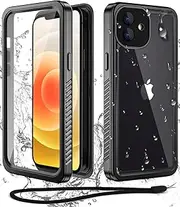 WIFORT for iPhone 12 Mini Waterproof Case - [Certified Water Proof & Military Protection] with [Built-in Screen Protector], Full Body Shockproof Phone Case Cover for iPhone 12 Mini 5.4" - Black