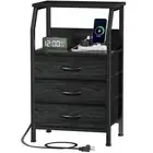 Night Stand with Charging Station 28.3 Inch Tall Side Table with Fabric Drawe...