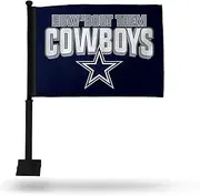 Rico Industries NFL Dallas Cowboys How Bout Them Cowboys Double Sided Car Flag W' Black Pole Double Sided Car Flag - 16" x 19" - Strong Pole That Hooks onto Car/Truck/Automobile