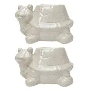 2PK Urban Turtle Ceramic Planter Flower/Plant Pot Decor Speckle 20x14cm White