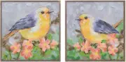 Melrose Set of 4 Yellow and Green Bird Block Square Framed Canvas Wall Art, 10"