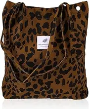 [FdcLixuvol] Leopard Print Handbags for Women Extra Large Capacity Shoulder bag Cute Corduroy Quilted Tote Bag with Inner Pockets for Women Girls College Work Travel Shopping, Brown