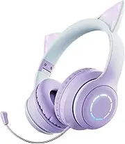RGB Cute Cat Ears Bluetooth Wireless Headphone with Mic Can Control LED Kid Girl Stereo Music Helmet Phone Headset Gift Purple