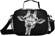 Giraffe Black White Head Insulated Lunch Box for Women Men - Ideal for Work, Picnics - Includes Adjustable Shoulder Strap