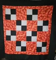 Unfinished BasketBall Quilt Top..lap/sofa size..aprox. 58x58"..orange and blk..