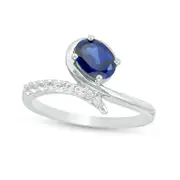 Oval Lab-Created Blue and White Sapphire Bypass Loop Ring in Sterling Silver