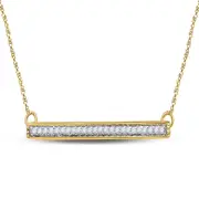 10k Yellow Gold Round Diamond Horizontal Bar Pendant Necklace 1/10 Cttw