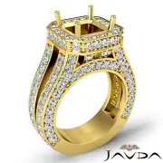 Halo Pave Set Diamond Engagement Emerald Semi Mount 2.52Ct Ring 14k Yellow Gold