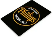 PHILLIPS GASOLINE TIN SIGN MOTOR OILS 66 WON THE WEST PREMIUM ETHYL PUMP GLOBE
