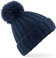 [Beechfield] Unisex Verbier Fur Pom Pom Chunky Beanie (UK Size: One size) (Navy)