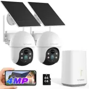 4MP HD Solar&Battery Wireless Security Camera System Outdoor Pan/Tilt PTZ 64GB