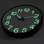 BERGUF 12 Inch Night Light Wall Clock, Silent Non-Ticking Quartz Wall Clocks, Large Luminous Function Numbers and Hands, Easy to Read Both Day and Night (Black)