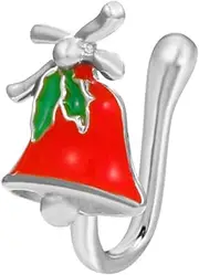 [Cykdohy] Christmas Jingle Bell U Shaped Fake Nose Ring for Women Men Red Enamel Tiny Hoop Clip On Bendable Faux Septum Nose Cuff Rings Studs Xmas Party Holiday Festival No Piercing Body Jewelry