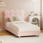 Oikiture Bed Frame Single Size Tufted Bedhead Boucle Fabric Pink
