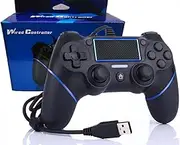 Intckwan Wired Game Controller for PS4/Pro/Slim/PC/Laptop, USB Plug Gamepad Joystick with Vibration and Anti-Slip Grip, Ergonomic, 2M Cable （blue&black）