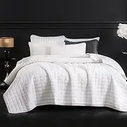 HiSnug Luxury Velvet Quilt Set King Size - Lightweight Reversible Oversized Bedspread Quilted Bedding Set, Soft Breathable Geometric Grid Coverlets for All Seasons,1 Quilt & 2 Pillow Shams, White