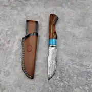 Bushcraft Field Camping Bush Carving Damascus Steel Knife Blade Wood Fixed Tang