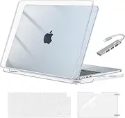 MOSISO Compatible with MacBook Air 13 inch Case 2025 2024 2023 2022 M4 A3240 M3 A3113 M2 A2681,Plastic Hard Shell&Keyboard Cover&Screen Film&4 Ports USB Hub for MacBook Air 13.6 inch, Crystal Clear