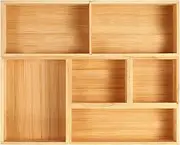 Bathroom Drawer Organizer, Bamboo Box Bin for Junk Vanity Desk Makeup Drawer, Small Wooden Container Tea Storage Organization Tray for Kitchen Office, Set of 5