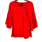 Calessa Solid Red Flutter Tier SLeeve Elastic Neck Shirt Womens Size Small