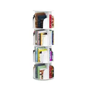 MIUZ 4-Tier Round Rotating Swivel Bookshelf Bookcase Cabinet White 39 x 39 x 130cm