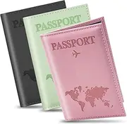 [Vipuikos] Pack of 3 Passport Covers, PU Leather Passport Cover, Set of 3, 3 Colours Passport Organiser, Passport Case Men More Storage Space for Passport, Cards, Ticket Card, Boarding Passes, Black