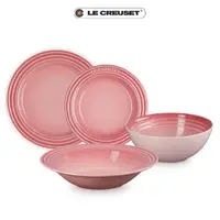 在飛比找momo購物網優惠-【Le Creuset】瓷器薔薇粉碗盤四件組 無盒(東京款義