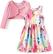 [Disney] Princess Frozen Elsa Minnie Mouse Toddler Girl Dress and Velvet Cardigan Sets 2pcs Long Sleeve Kids Outfit 2-6 Years