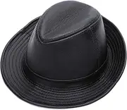 [CVMRBY] Winter Hats,Men's Cowhide Fedora Trilby Hat Leather Jazz Cap Top Hat Gentleman Hat Autumn and Winter