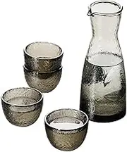 4 Sake Cups 1 Sake Pot Glass Sake Set Japanese Sake Pot Sake Set Glasses Glass Sake Dispenser for Home Party and Great Gifts Sake Drinking Set