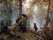 Morning in a pine forest bears Tile Mural Kitchen Wall Backsplash Marble Ceramic