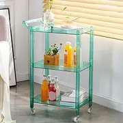 Acrylic Bar Cart,3-Tier Rolling Cart with Wheels and Handle,Clear Side Table Storage Rack Organizer,Multifunction Mobile Wine Rack Serving Trolley Cart for Kitchen Dining Living Room(Green)