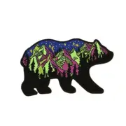 Mountain Scene Bear Iron on or Sew Embroidered Patch 4.7 in x 3 in
