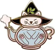 [Pinstant] White Cat Kitten Teapot Magic Witch Hat Halloween Kawaii Tea Kettle Pot Cute 1.25" Enamel Pin, 1.25 Inches, Enamel, enamel